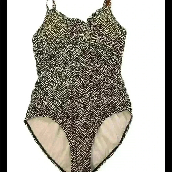 Jantzen One Piece Swimsuit size 14 Geometric Black White Adjustable Slimming - Picture 4 of 6